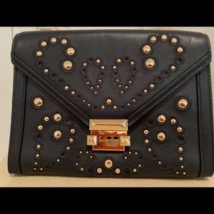 Michael Kors Whitney Embellished Studded Leather Shoulder Bag NWT Admiral Blue